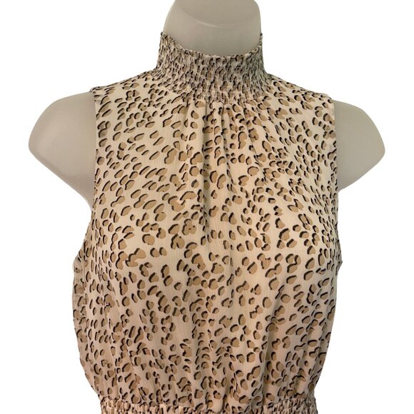 Express Animal Print Dress | Smocked, high neck, tiered flutter skirt | Size S - Picture 2 of 8